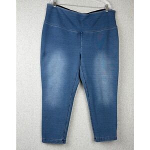 Zenergy by Chicos Womens Blue Denim Print Crop Leggings High Rise Size 3